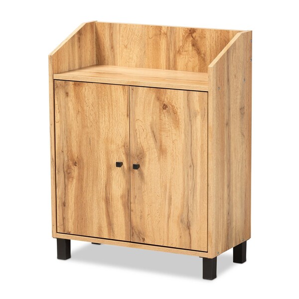 Baxton Studio Rossin Modern Oak Brown Finished Wood 2-Door Entryway Shoe Storage Cabinet with Top Shelf 182-11690-Zoro - main
